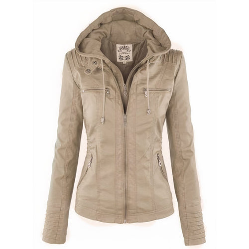 Katharina Faux Leather Biker Jacket with Detachable Hood