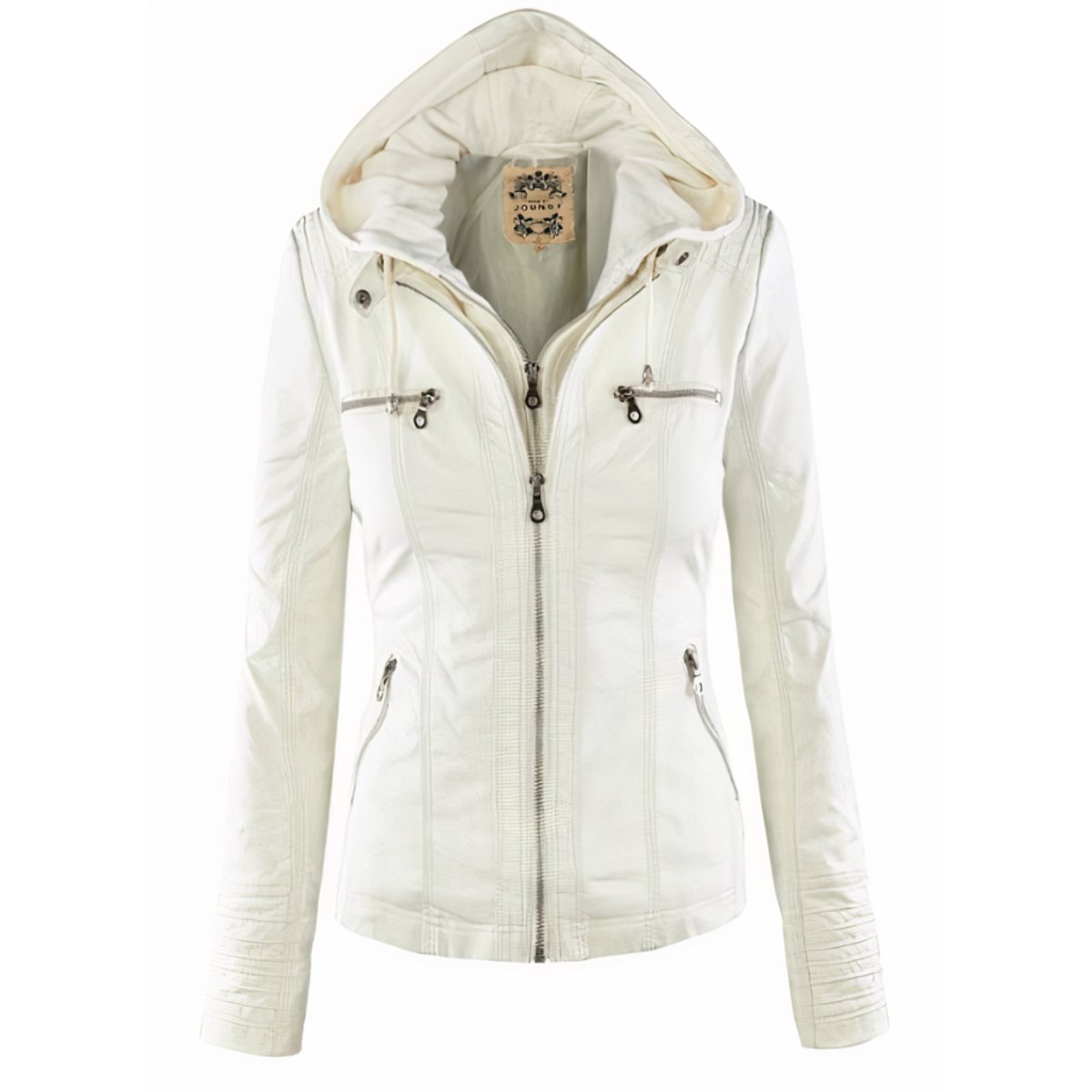 Katharina Faux Leather Biker Jacket with Detachable Hood