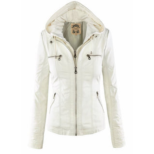 Katharina Faux Leather Biker Jacket with Detachable Hood