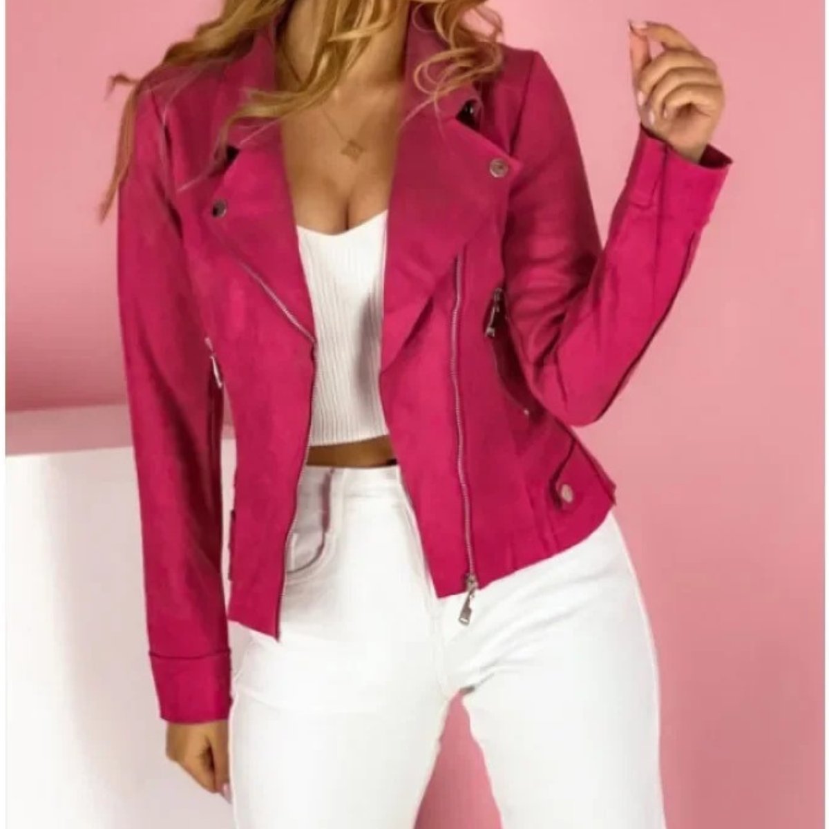 Charlotte Faux Leather Biker Jacket with Notch Collar