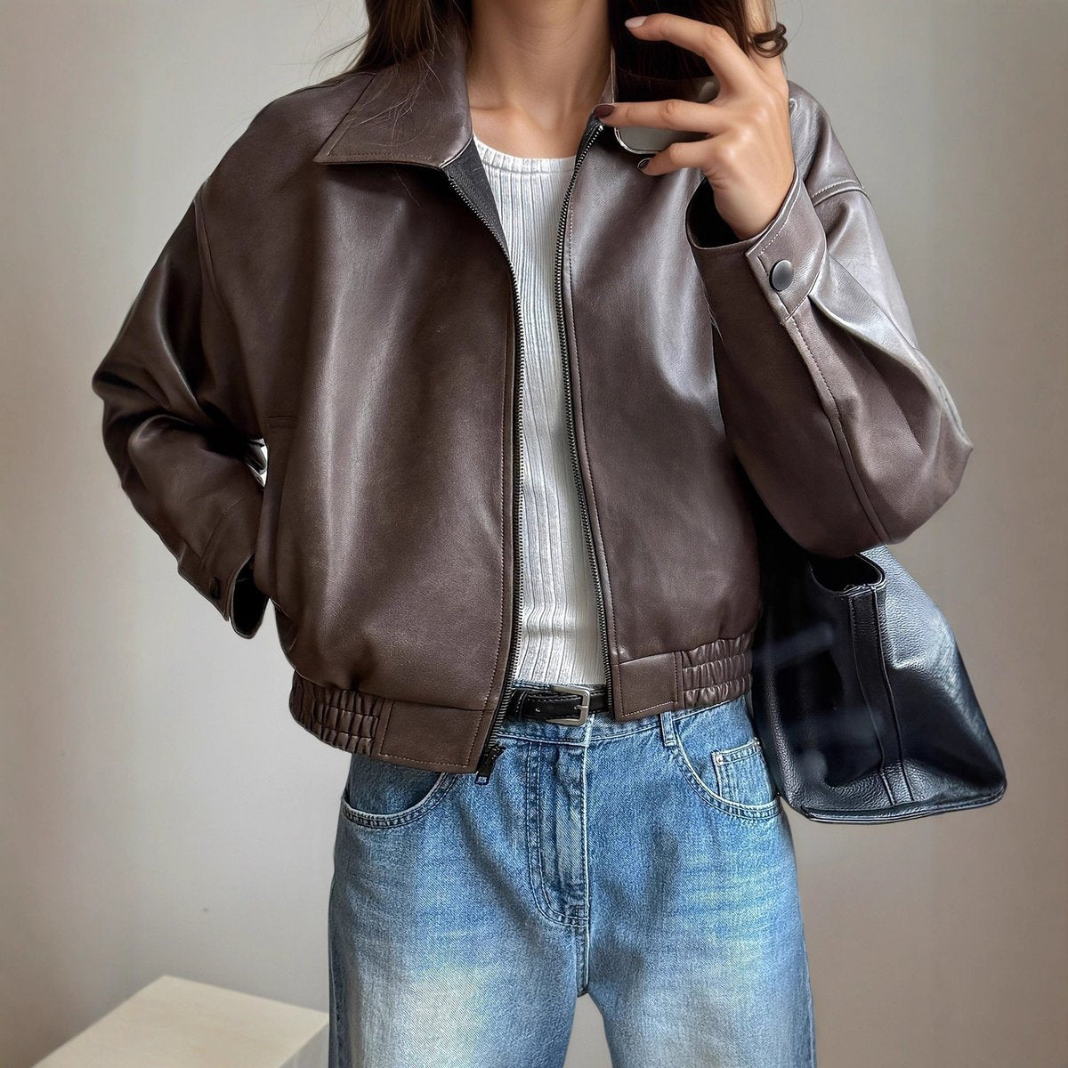 Amelie Faux Leather Bomber Jacket