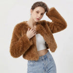 Lena Faux Fur Cropped Cardigan Jacket