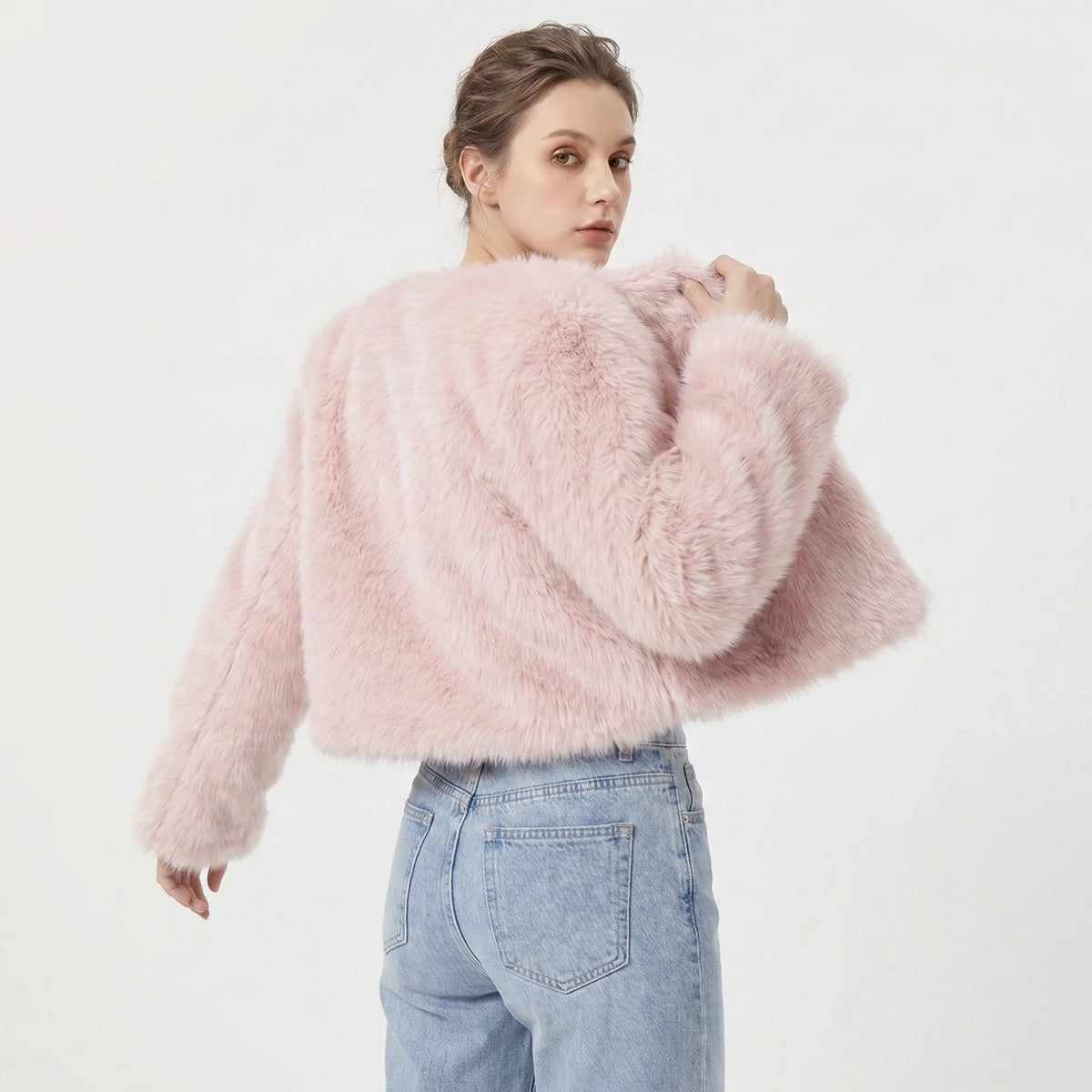 Lena Faux Fur Cropped Cardigan Jacket