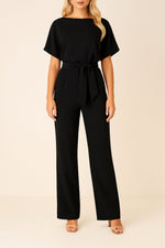 Greta Short-Sleeve Wide-Leg Tie-Waist Jumpsuit