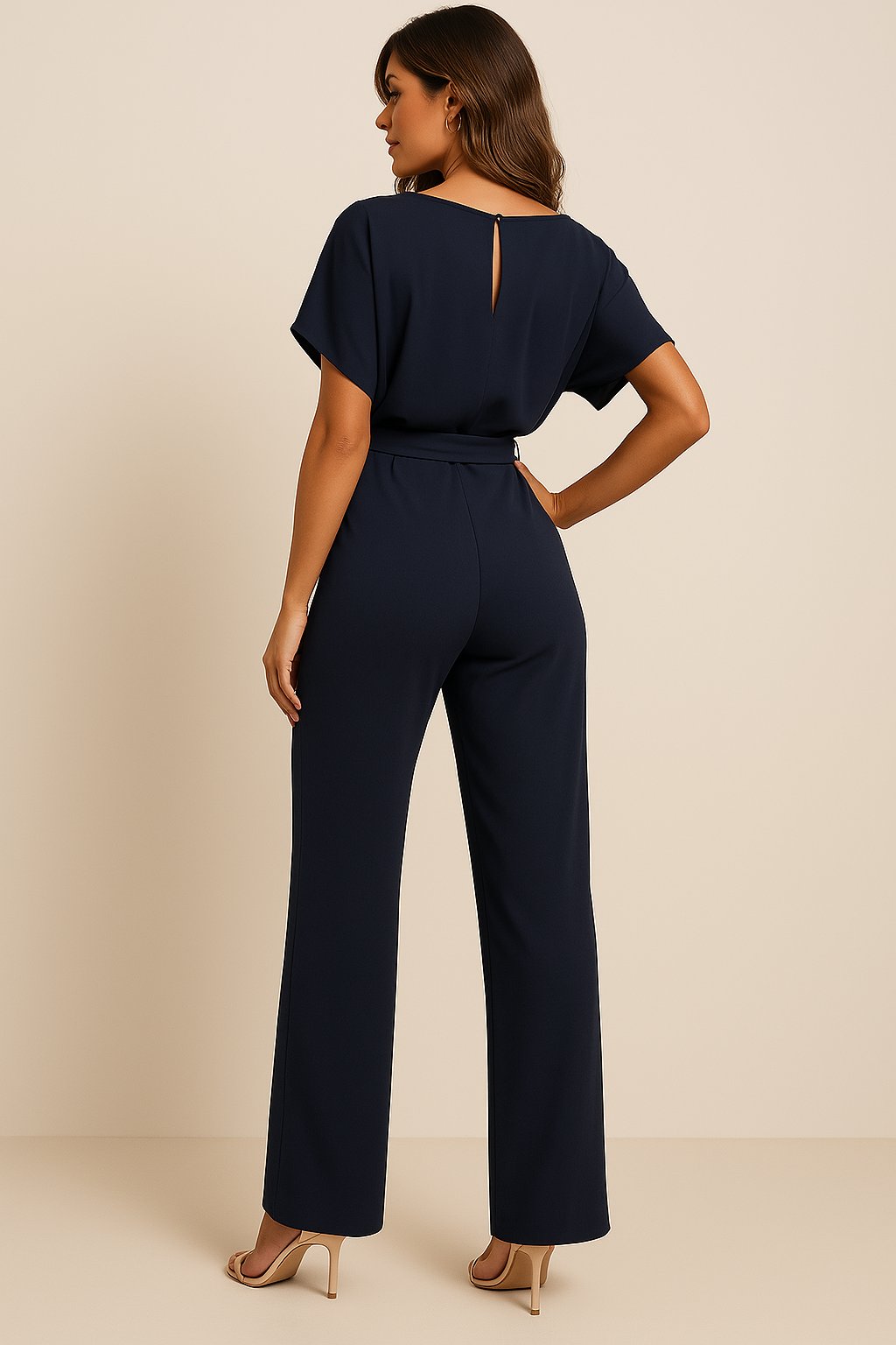 Greta Short-Sleeve Wide-Leg Tie-Waist Jumpsuit