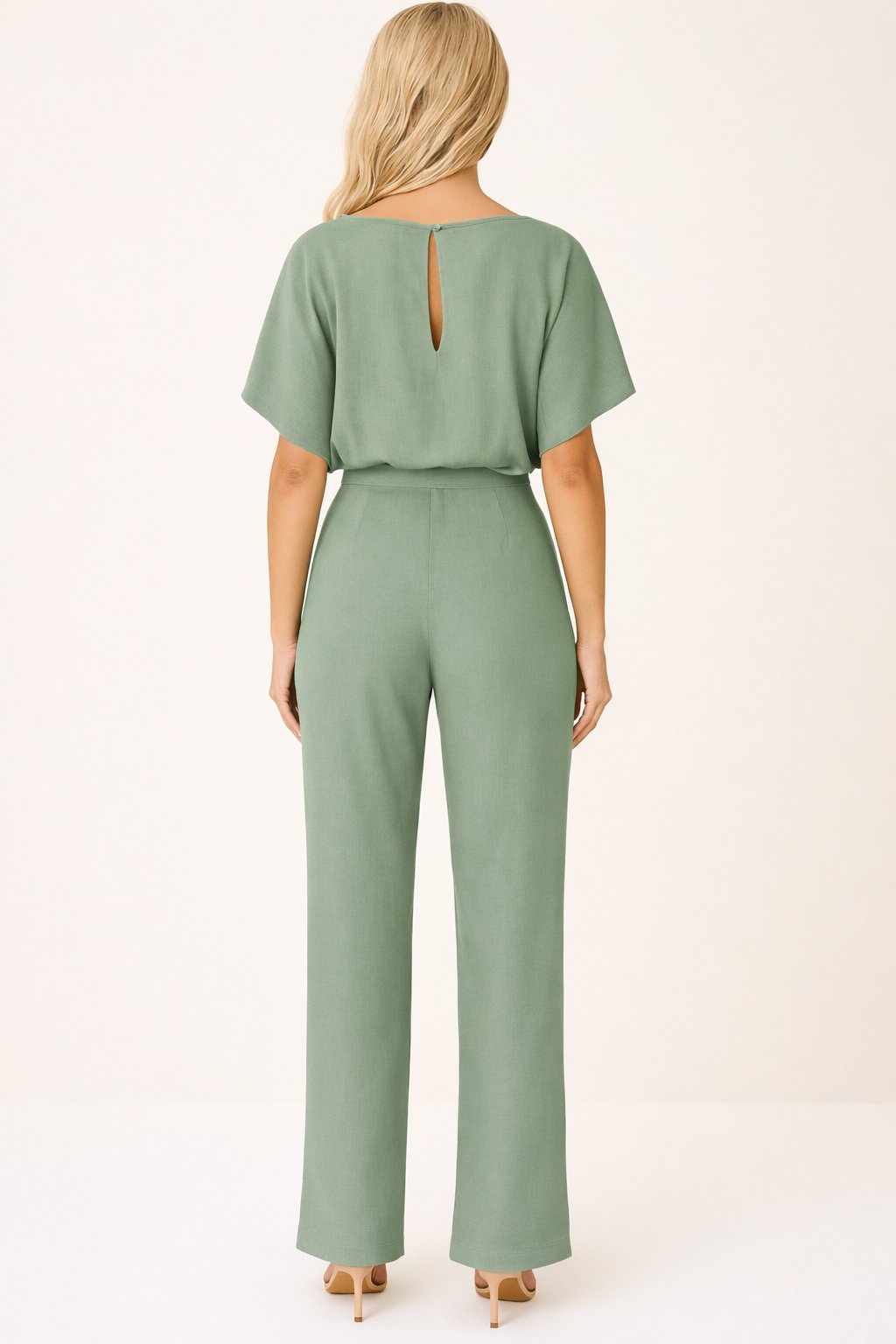 Greta Short-Sleeve Wide-Leg Tie-Waist Jumpsuit
