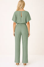 Greta Short-Sleeve Wide-Leg Tie-Waist Jumpsuit