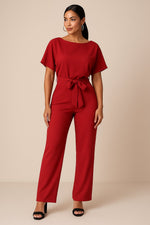 Greta Short-Sleeve Wide-Leg Tie-Waist Jumpsuit