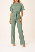 Greta Short-Sleeve Wide-Leg Tie-Waist Jumpsuit