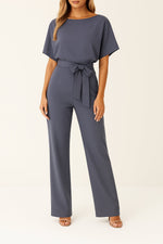 Greta Short-Sleeve Wide-Leg Tie-Waist Jumpsuit