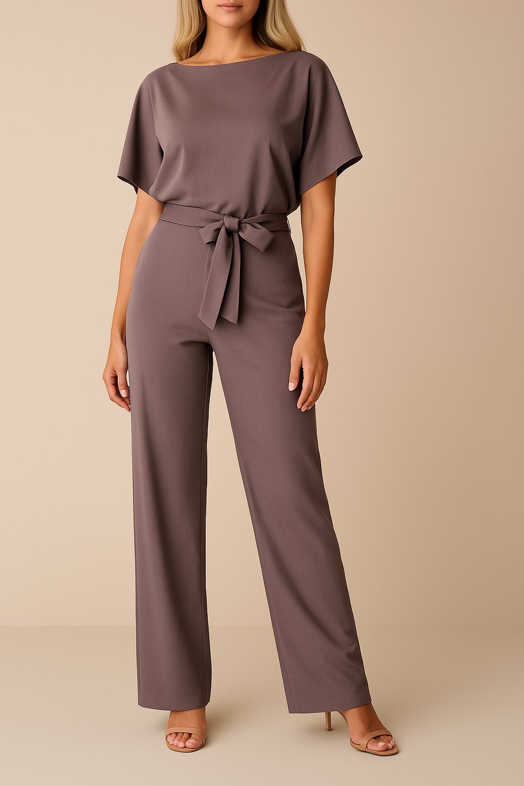 Greta Short-Sleeve Wide-Leg Tie-Waist Jumpsuit