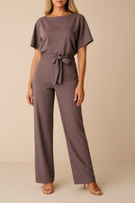 Greta Short-Sleeve Wide-Leg Tie-Waist Jumpsuit
