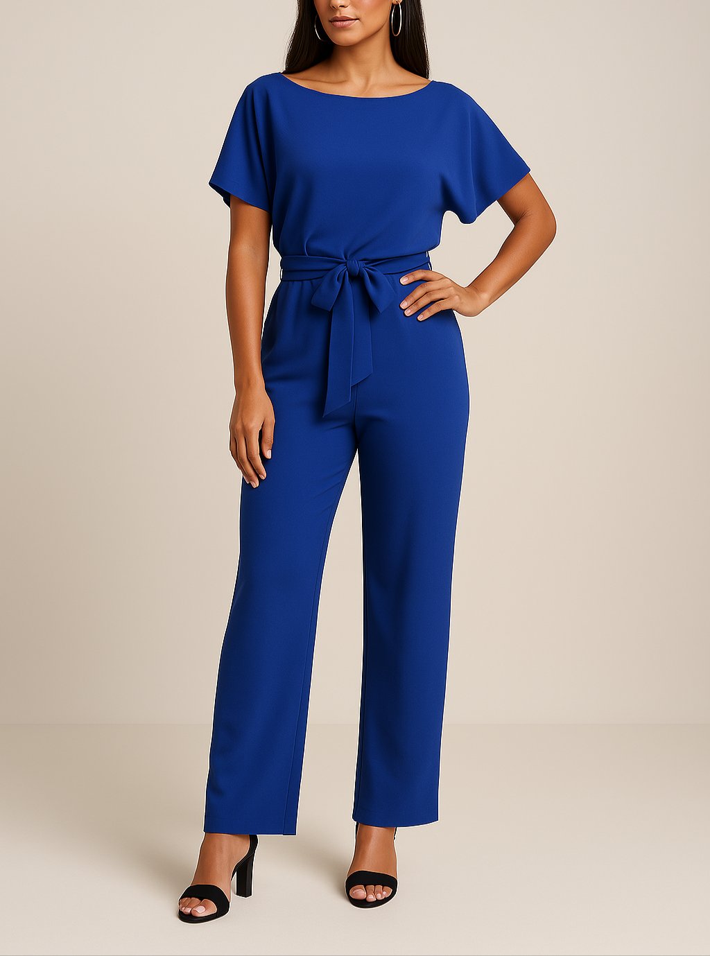 Greta Short-Sleeve Wide-Leg Tie-Waist Jumpsuit