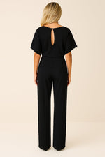 Greta Short-Sleeve Wide-Leg Tie-Waist Jumpsuit