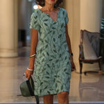 Mia Leaf Print V-Neck Summer Dress