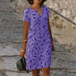Mia Leaf Print V-Neck Summer Dress