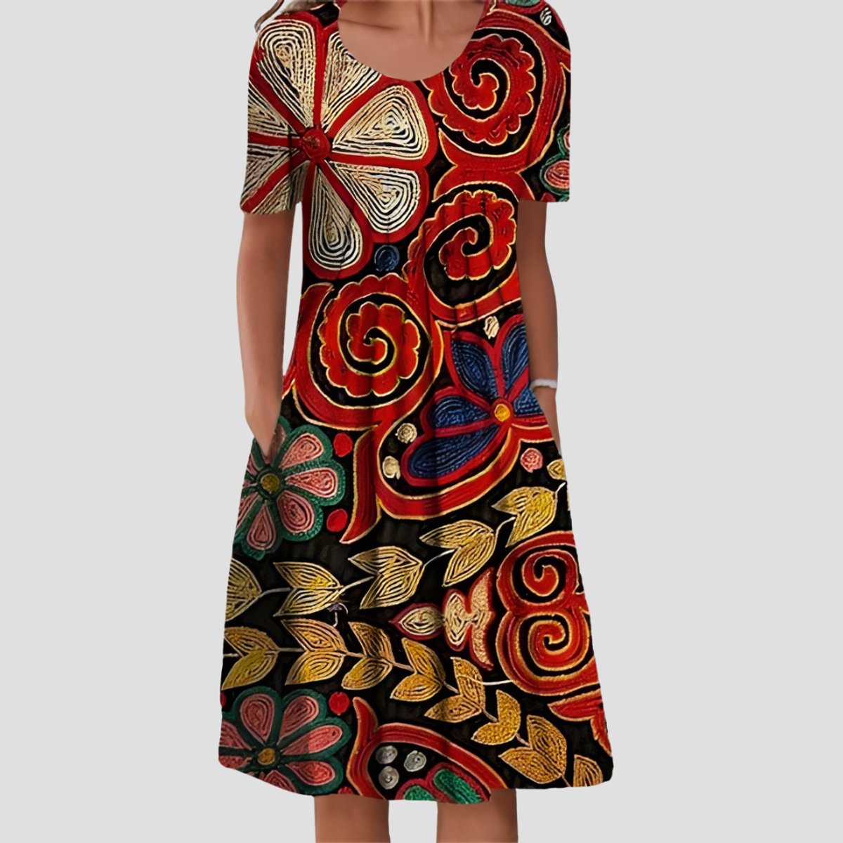 Hannah Floral A-Line Dress with Pockets