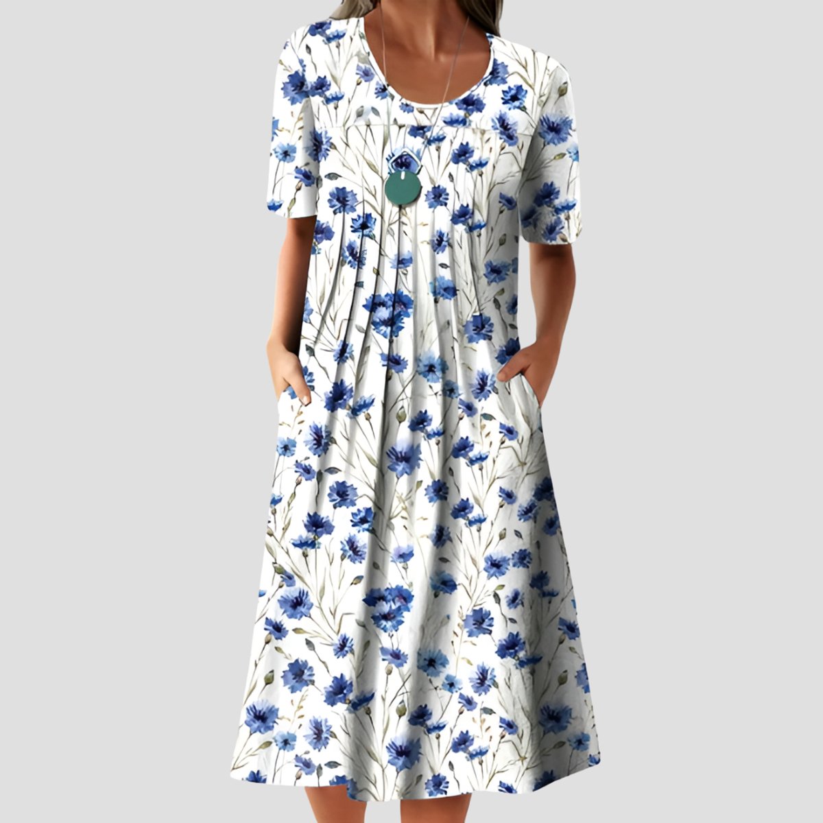 Hannah Floral A-Line Dress with Pockets