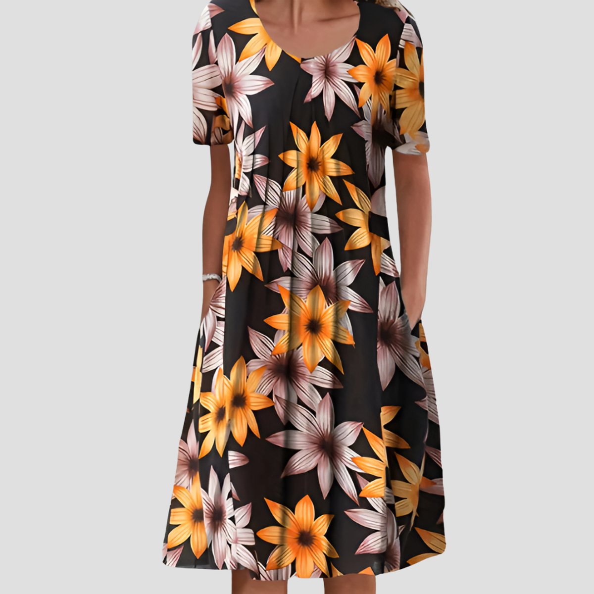 Hannah Floral A-Line Dress with Pockets