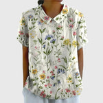 Katharina Floral Linen Blouse with Peter Pan Collar