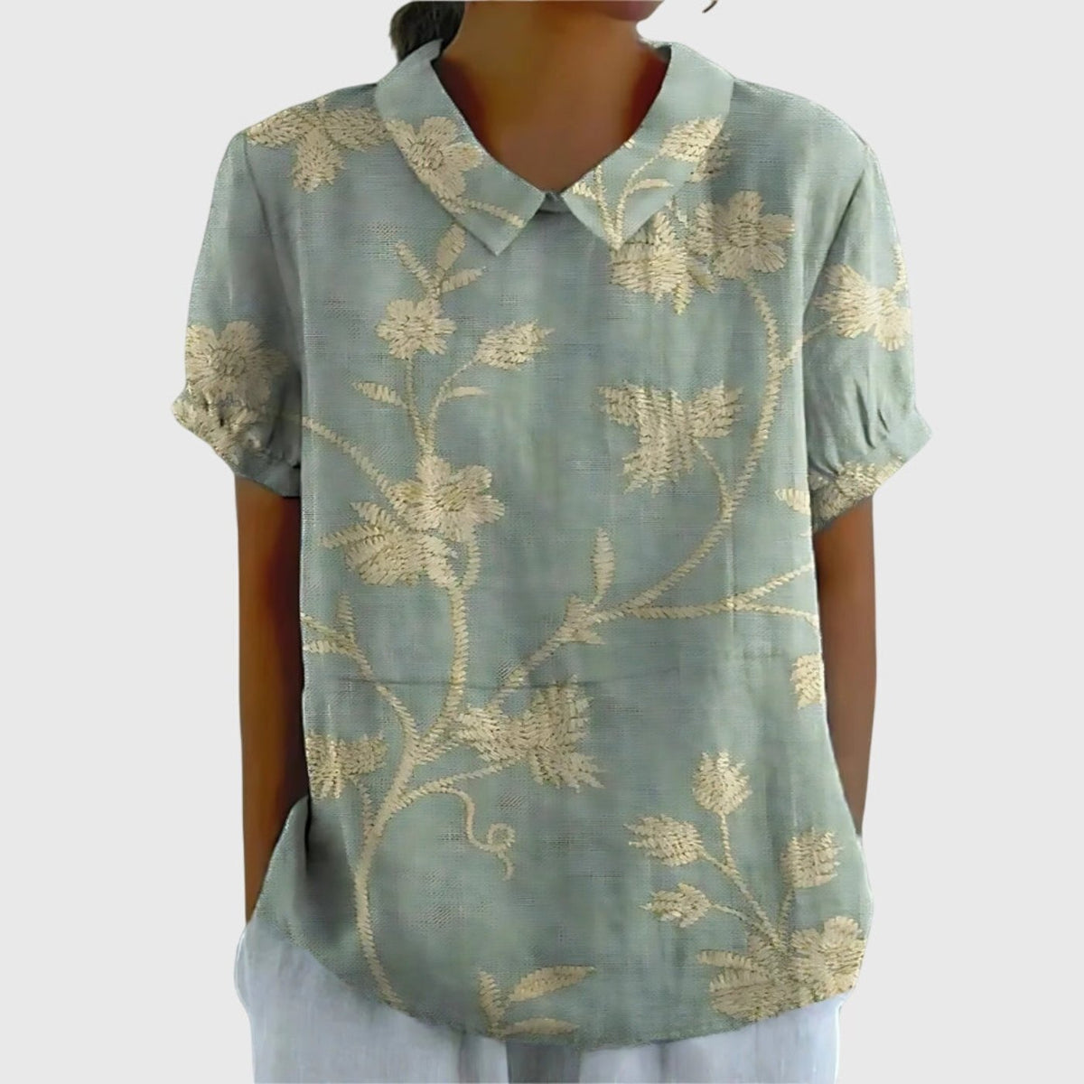 Katharina Floral Linen Blouse with Peter Pan Collar
