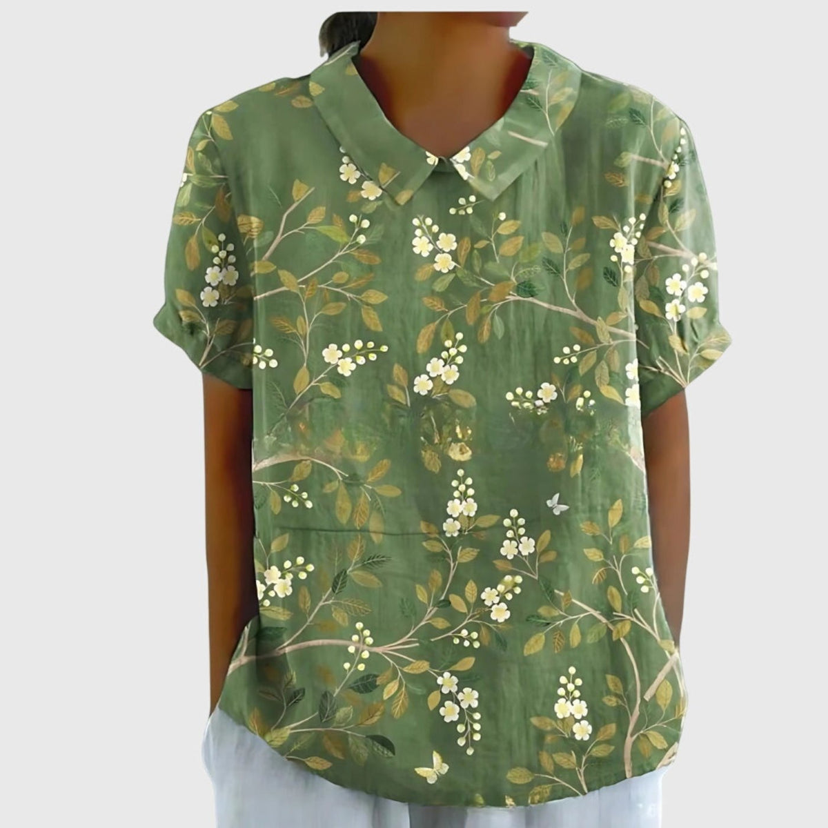 Katharina Floral Linen Blouse with Peter Pan Collar