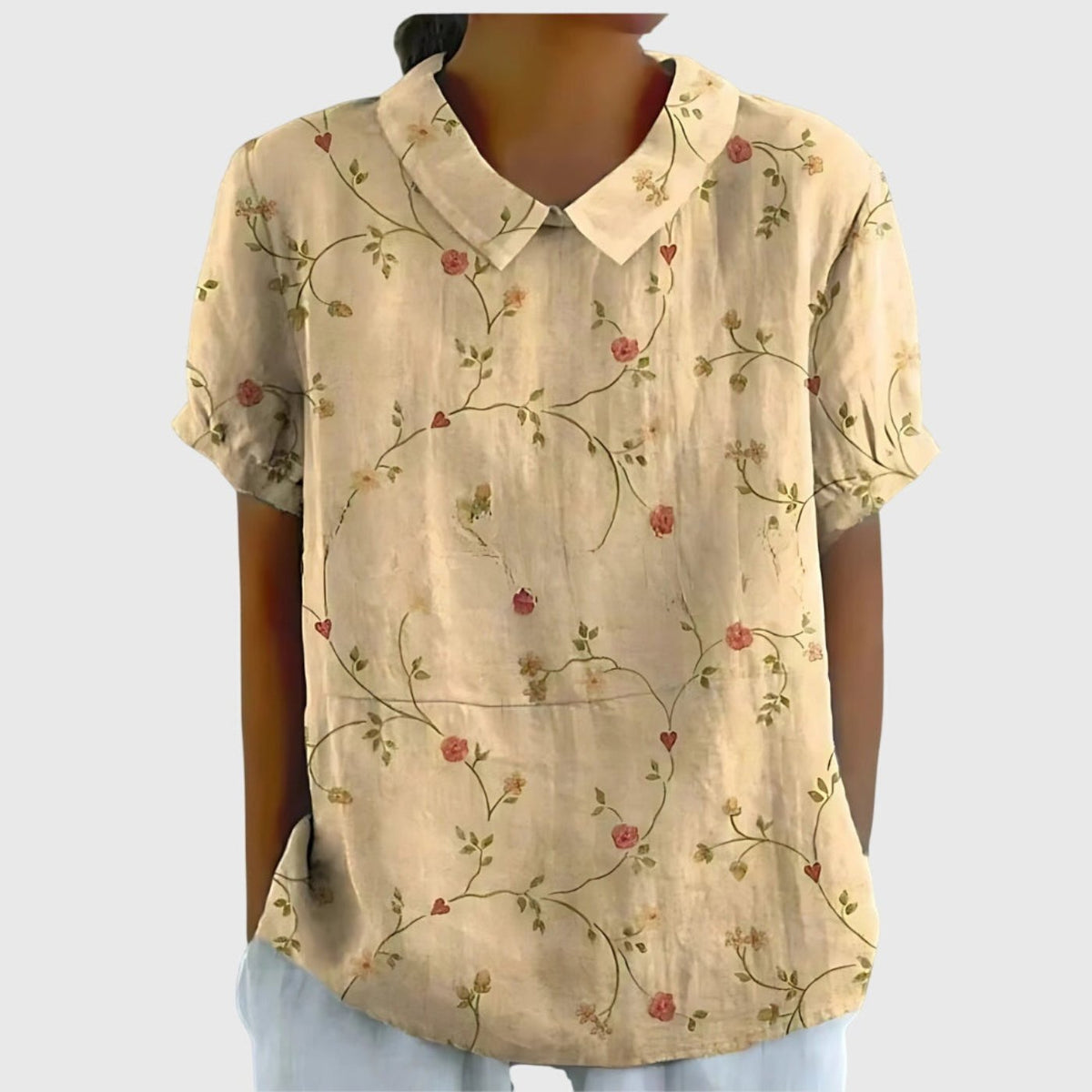 Katharina Floral Linen Blouse with Peter Pan Collar