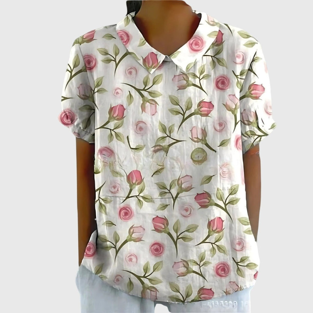 Katharina Floral Linen Blouse with Peter Pan Collar