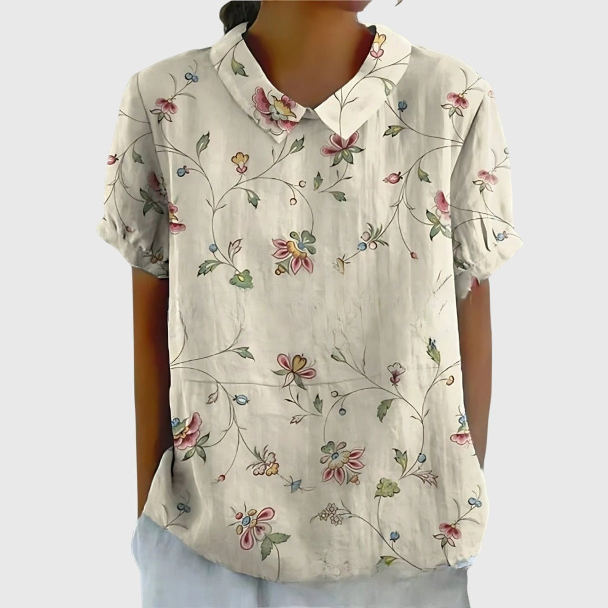 Katharina Floral Linen Blouse with Peter Pan Collar