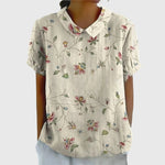 Katharina Floral Linen Blouse with Peter Pan Collar