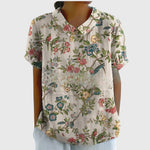 Katharina Floral Linen Blouse with Peter Pan Collar
