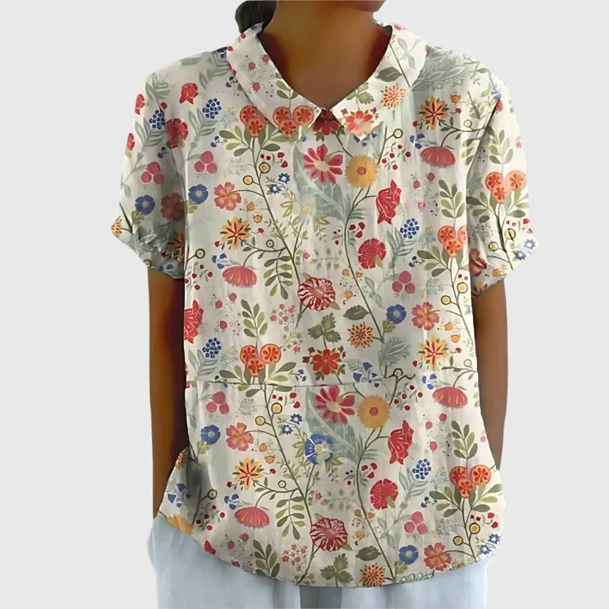 Katharina Floral Linen Blouse with Peter Pan Collar