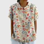 Katharina Floral Linen Blouse with Peter Pan Collar