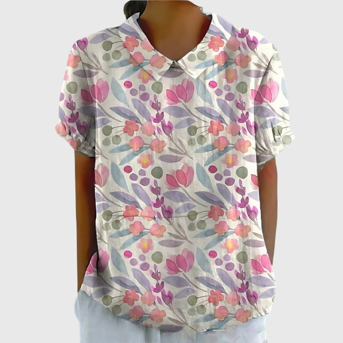 Katharina Floral Linen Blouse with Peter Pan Collar