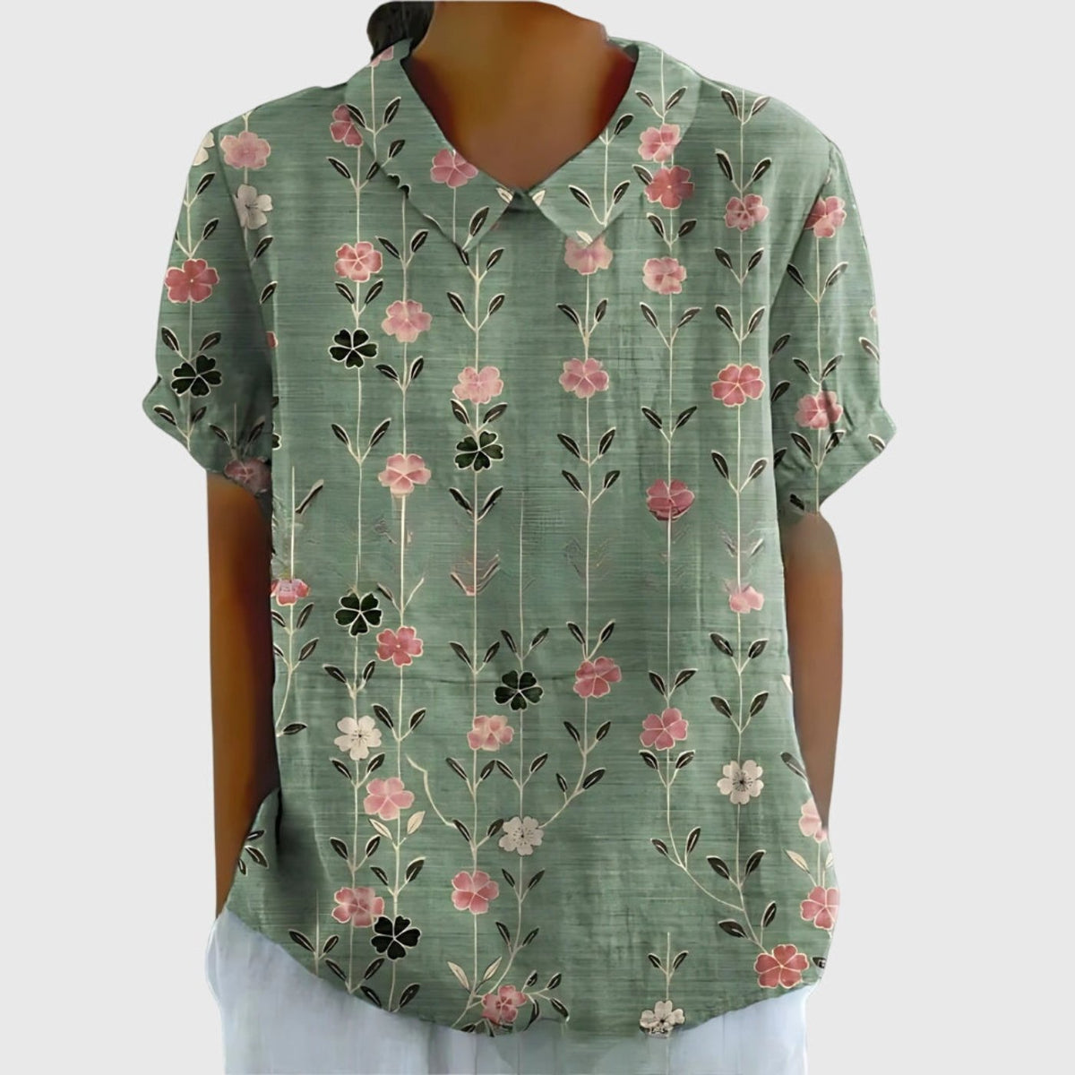 Katharina Floral Linen Blouse with Peter Pan Collar