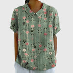 Katharina Floral Linen Blouse with Peter Pan Collar