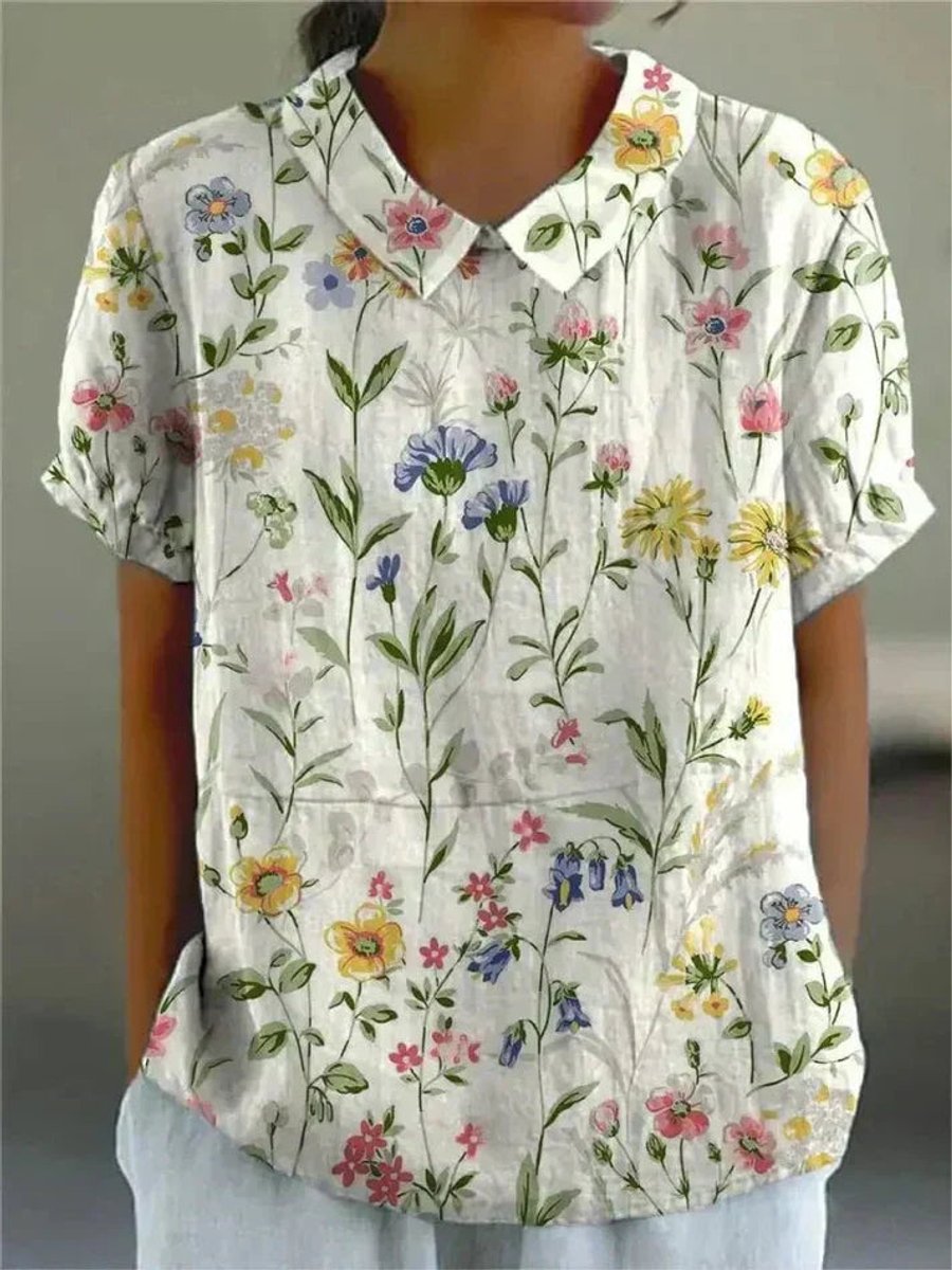 Clara Short-Sleeve Floral Print Shirt Blouse