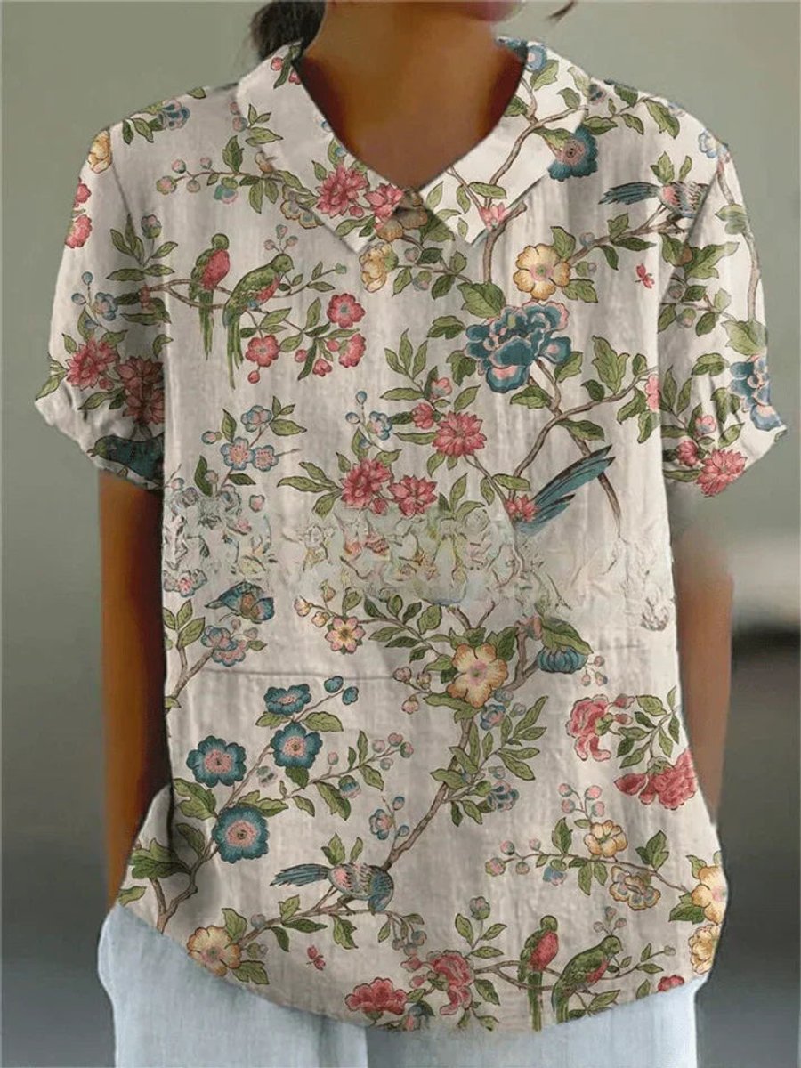 Clara Short-Sleeve Floral Print Shirt Blouse