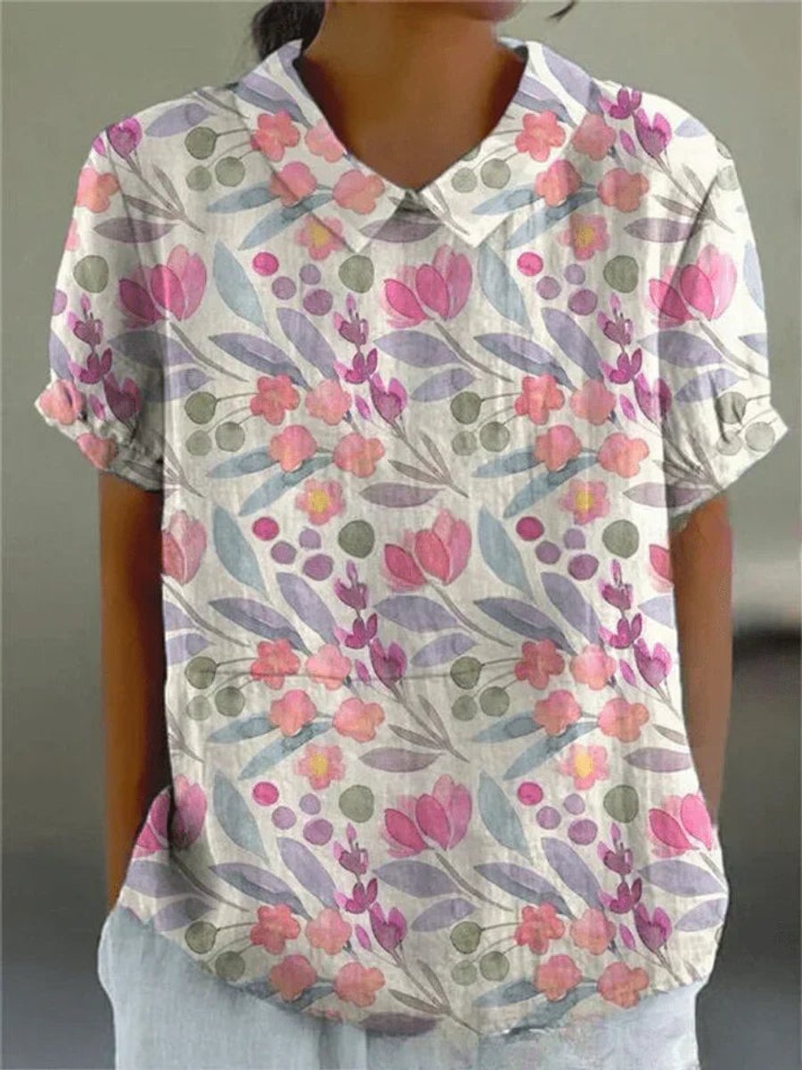 Clara Short-Sleeve Floral Print Shirt Blouse