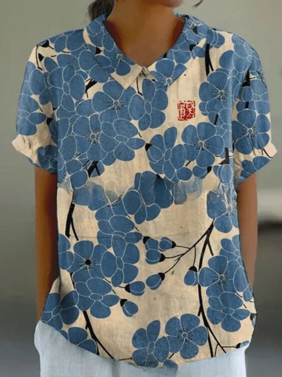 Clara Short-Sleeve Floral Print Shirt Blouse
