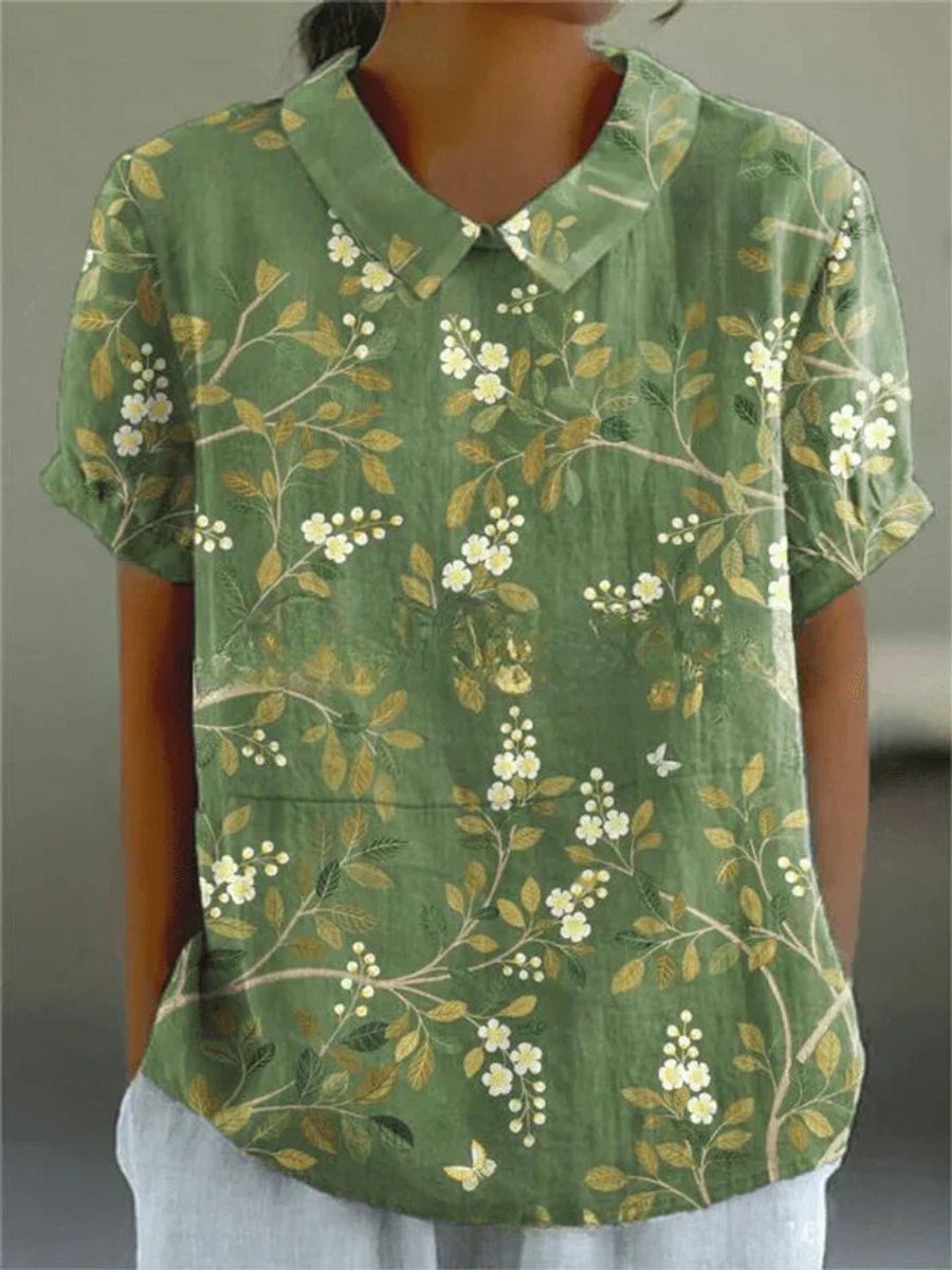 Clara Short-Sleeve Floral Print Shirt Blouse