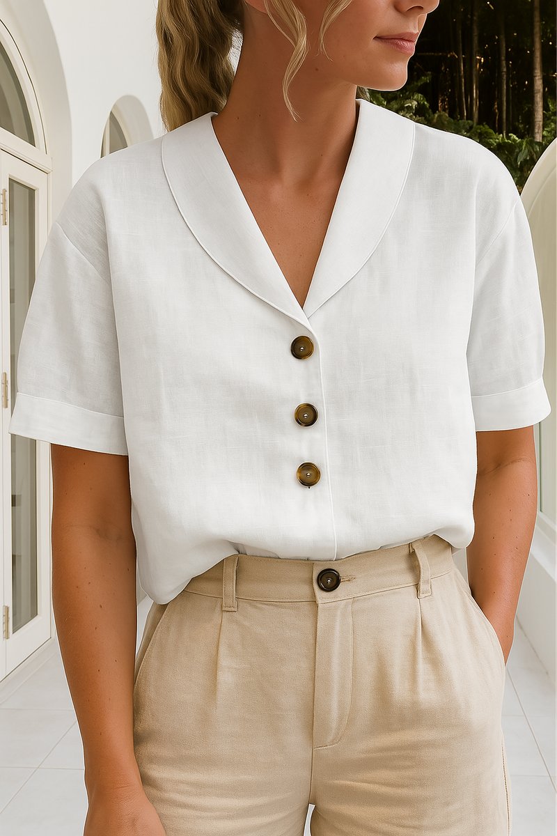 Marlene Button-Up Blouse with Notch Collar