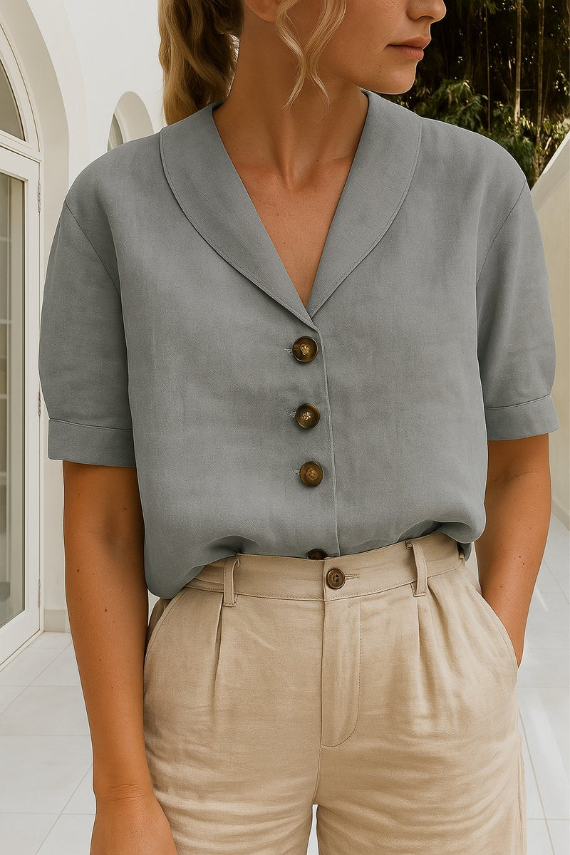 Marlene Button-Up Blouse with Notch Collar