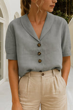 Marlene Button-Up Blouse with Notch Collar