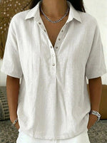 Johanna Short-Sleeve Collared Linen-Look Blouse