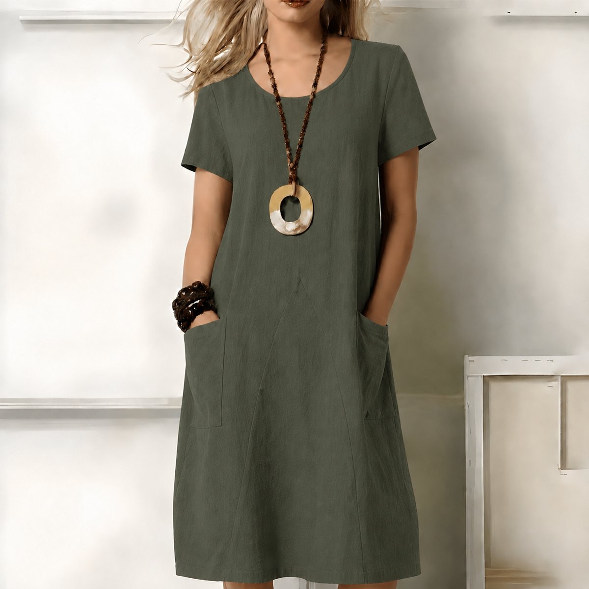 Greta Boho Midi Dress with Pockets