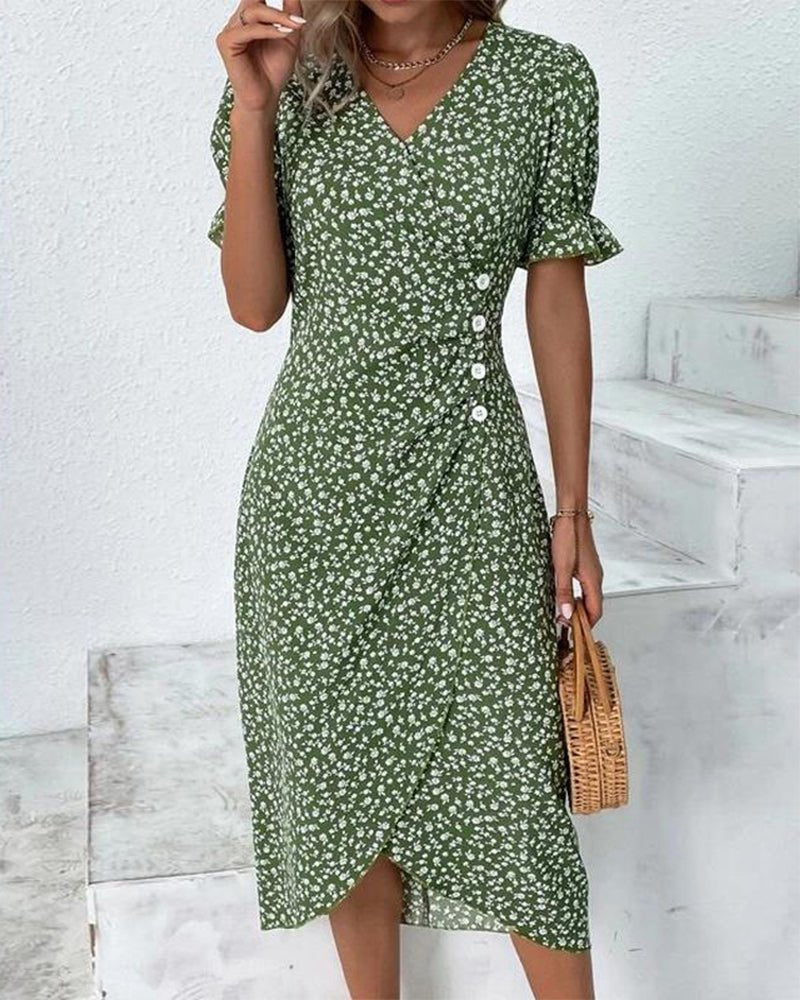 Sophie Short-Sleeve V-Neck Wrap Midi Dress