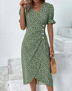 Sophie Short-Sleeve V-Neck Wrap Midi Dress