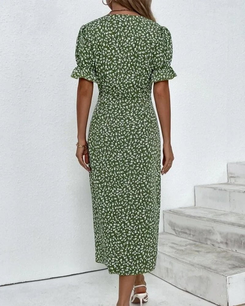 Sophie Short-Sleeve V-Neck Wrap Midi Dress
