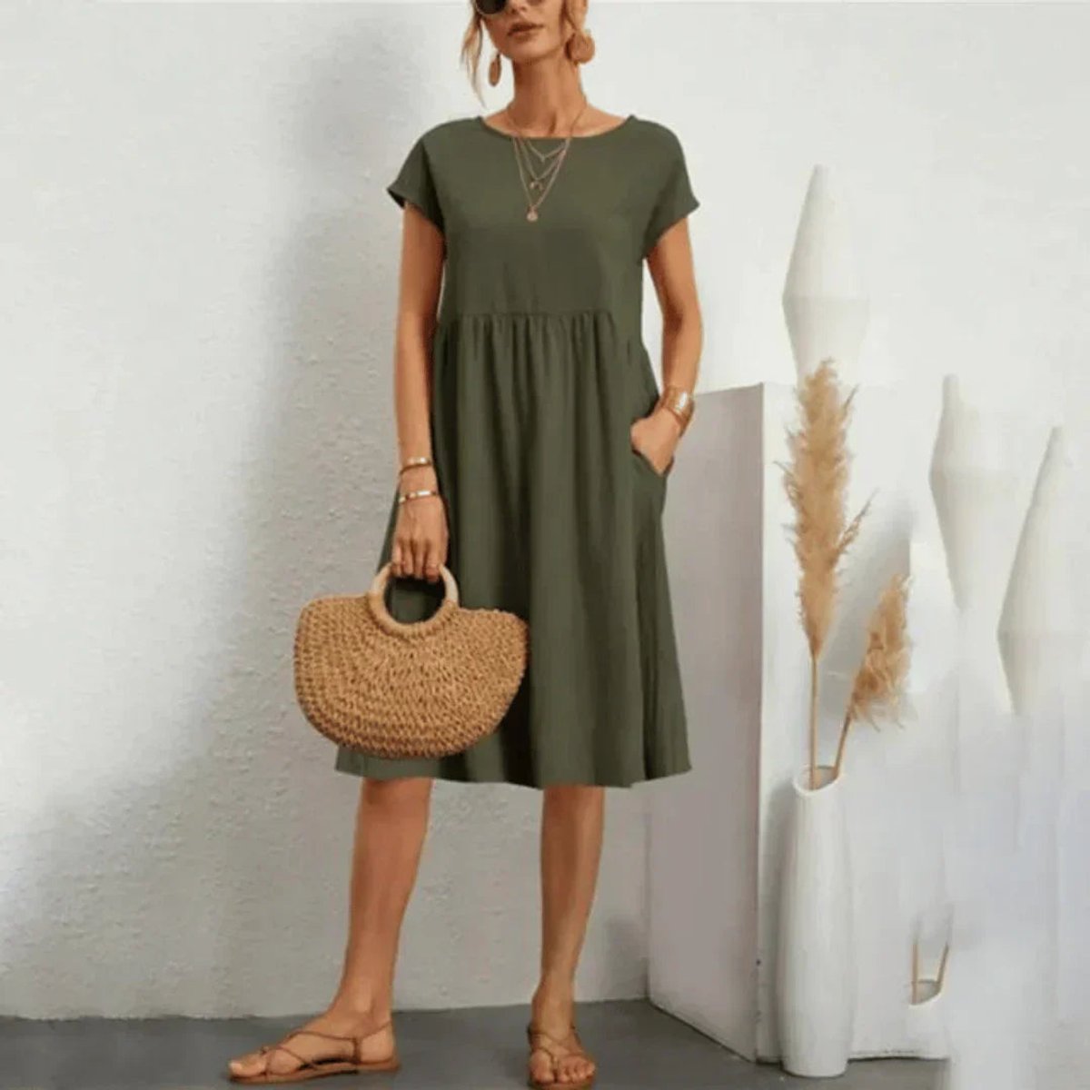 Elfriede Ruffle Trim Summer Dress with Pockets